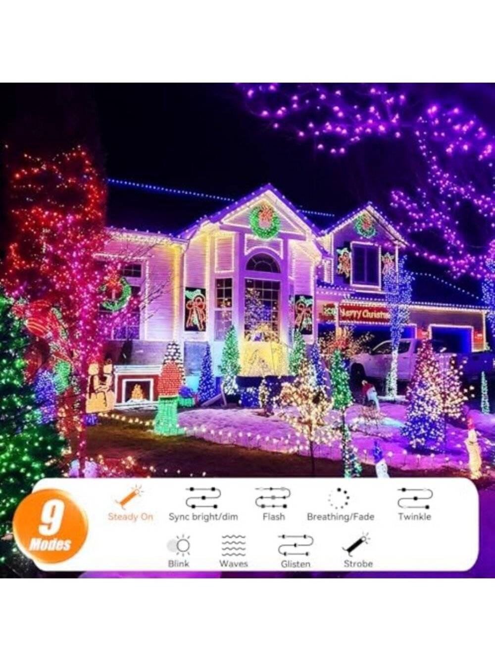 Color Changing Christmas String Lights, 164Ft, 500 LED, Remote Control - Picture 6 of 6